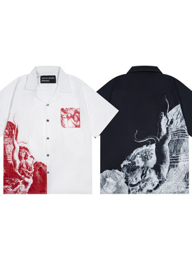 欧美小众潮牌ERD忧郁的富二代男女同款高街嘻哈宽松休闲短袖衬衫