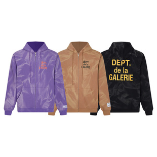 Gallery Dept基础字母Logo标语印花水洗拉链外套水波纹连帽衫卫衣