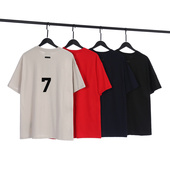 FEAR GOD第七季 FOG 主线数字7号植绒印花纯棉男女情侣短袖 T恤