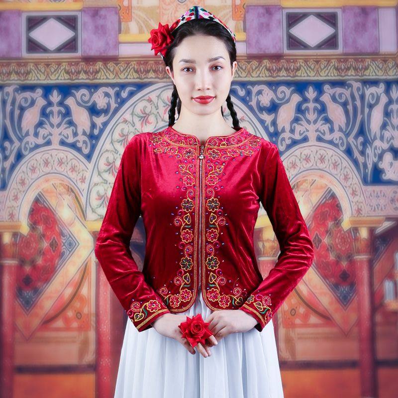 新疆舞演出服女士秋冬季新款金丝绒绣花百搭款烫钻维族舞蹈服外套,运动/瑜伽/健身/球迷用品,广场舞套装,淘宝优惠券,粉丝福利购,淘宝优惠卷