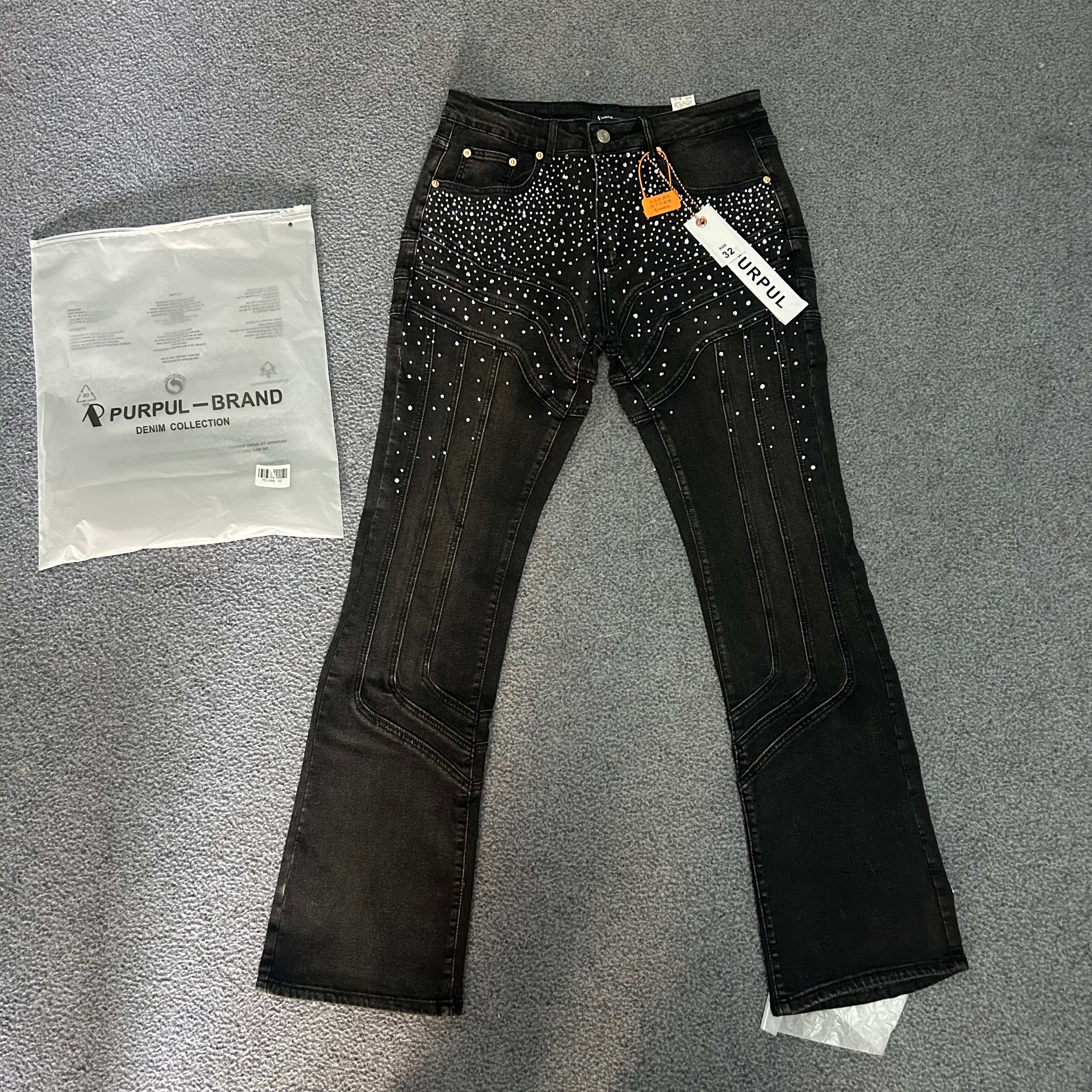 广州高版本牛仔裤黑色PU烫钻工艺潮男弹力高品质轻奢裤子微喇长裤