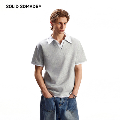 假两件V领短袖衬衫男女夏季