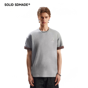 复古格纹翻边圆领短袖 SOLID SDMADE 美式 宽松凉感tee T恤男女夏季