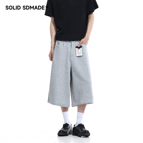 SOLID SDMADE 美式休闲七分裤男女夏季宽松简约短裤阔腿运动卫裤