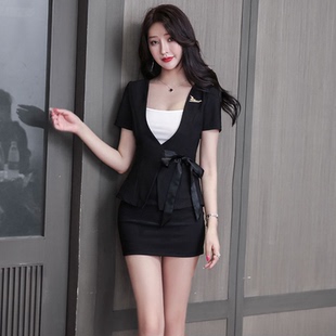 气质减龄短袖技师服SPA桑拿工服套装裙子工衣养生馆包臀工作服女