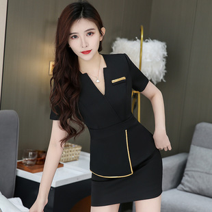 女 包裙按摩技师服足浴店工装 美容院工作服美容师遮肚性感短袖 套装