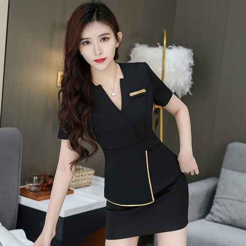 美容院工作服遮肚性感短袖套装