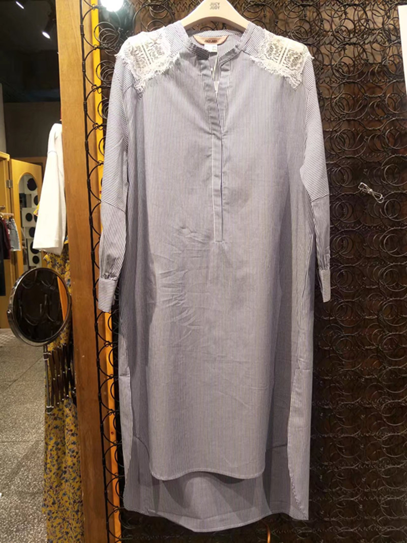 Jucyjudy17 autumn Korean version slim Pullover round neck stripe fashion long sleeve dress shirt jrop521d
