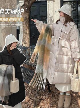 Y842冬季加肥胖mm设计感长款棉服立领大码高腰棉外套加厚棉衣批发