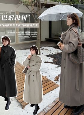 A0122轩辰秋冬新款大码女装复古 气质设计感高腰宽松长款风衣外套