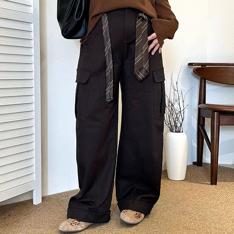 大码宽松阔腿裤女工装裤2025冬款胖mm拖地裤百搭休闲哈伦裤NK1362