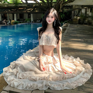 法式绝美海岛度假荷叶边分体吊带连衣长裙超仙女公主风氛围感套装