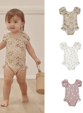 2025新北欧风春夏季Quincymae女童可爱宝宝速干碎花防晒连体泳衣