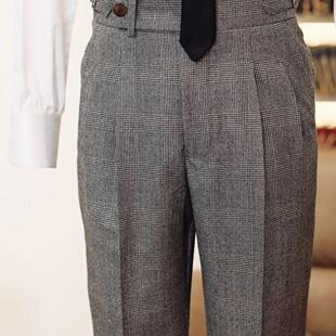 春秋款男士那不勒斯亲王格男士西裤休闲裤双折休闲复古大码上班