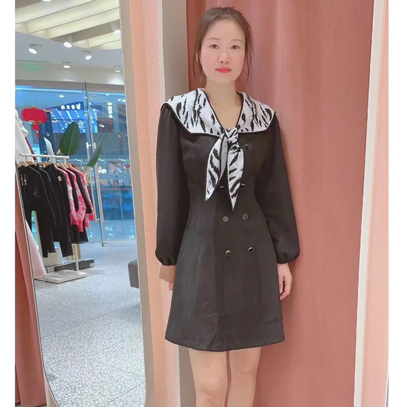 Moda2023秋冬新款v领九分袖可拆卸动物纹披肩显瘦连衣裙323361015