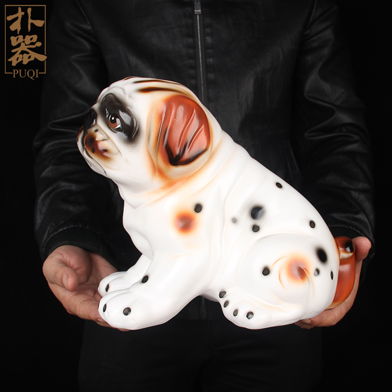 朴器 陶瓷富贵狗摆件  陶瓷狗摆件 皮皮狗摆件 一对摆件