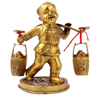 铜挑财运财童子摆件送财善财童子家居装饰铜工艺礼品摆设