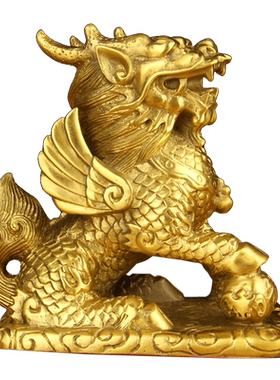 升级版铜财富麒麟一对  铜麒麟摆件一对