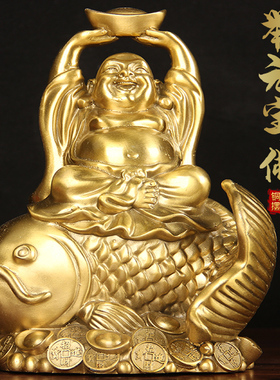纯黄铜佛像摆件铜弥勒佛摆件铜年年有余铜鱼家居装饰品风水摆件