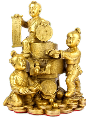 朴器 铜财源滚滚来摆件 铜童子摆件 铜推磨摆件