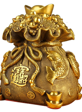 铜双鱼福袋存钱罐摆件 铜存钱罐摆件 铜福袋摆件铜钱袋摆件