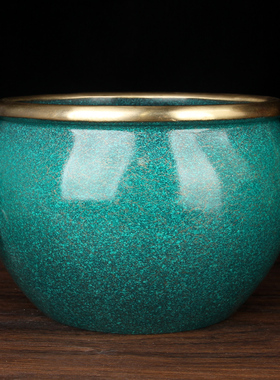 彩绘绿铜缸摆件 狮头铜缸摆件 大水缸摆件 铜聚宝盆缸摆件 铜烟缸