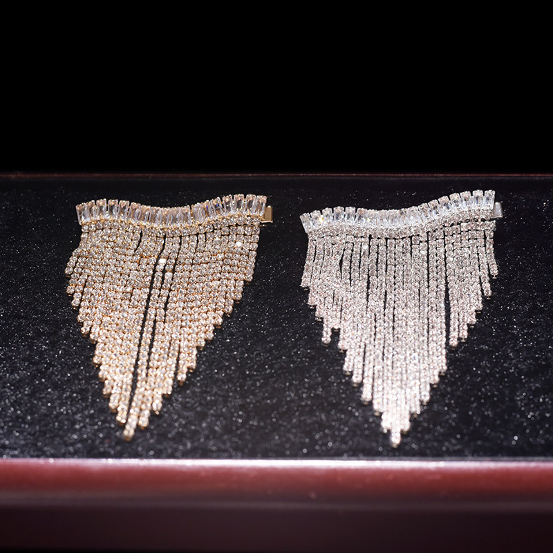 日韩时尚长流苏一字夹边夹唯美造型发饰日常百搭闪钻头饰发夹配饰