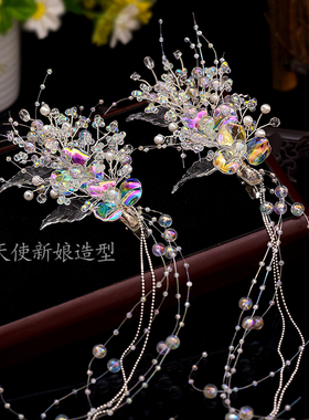 新娘发饰荧光串珠白色发夹对夹