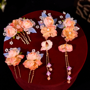 汉服头饰绢纱发饰流苏发簪全套古风饰品步摇发夹插梳古复古发饰