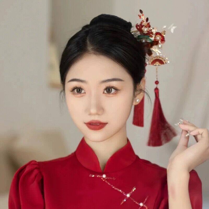 新娘古装步摇流苏汉服新款新中式秀禾服头饰秀禾结婚礼服旗袍配饰