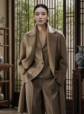 2026秋冬新款双面羊绒大衣女中长款韩版宽松羊毛呢子西服领外套