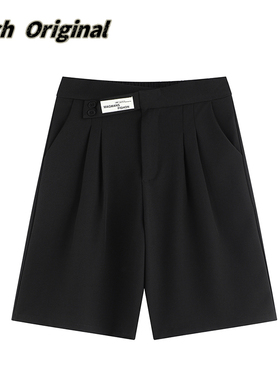 Rich灰色垂感西装短裤男女2025夏季新款宽松bf休闲百搭阔腿五分裤