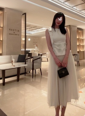 Sinboutique 富家千金立体花无袖连衣裙纱裙仙女长裙白色订婚礼服