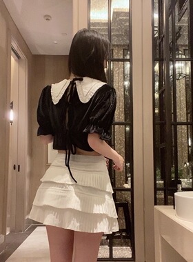 Sin boutique 白雪千层小裙裤女夏装2021新款高腰时尚a字百褶短裙