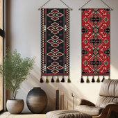 民族风挂画布艺民宿茶楼装 饰画玄关过道挂毯新中式 餐厅背景墙挂布