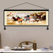 中国风八骏图挂画布艺客厅卧室床头装 书房走廊挂毯壁画布 饰画中式