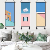 北欧简约建筑挂画布艺卧室书房装 饰画儿童房走廊挂毯床头三联画