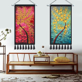 发财树挂画布艺北欧风挂布挂毯超大客厅背景装 饰画走廊遮挡壁画帘