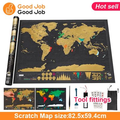 Erase Map of the world scratch world map room decor wall