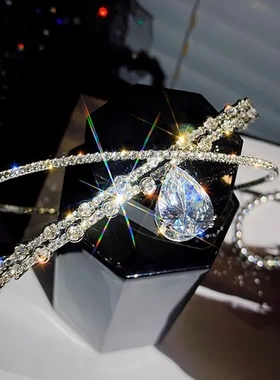 锁骨链发箍项圈之泪可当水滴显瘦交叉颈圈网红锆石闪钻心跳choker