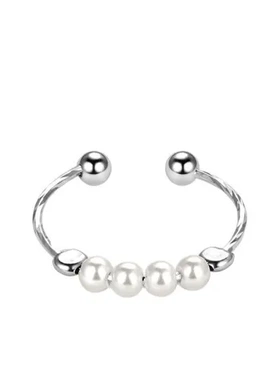 食指日韩简约戒指环戒指仿珍珠女欧美时尚开口个性可调节