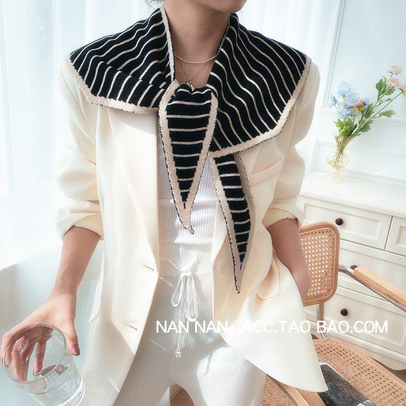 韩版几何格纹不规则针织小披肩女百搭装饰假领子空调房毛线坎肩潮