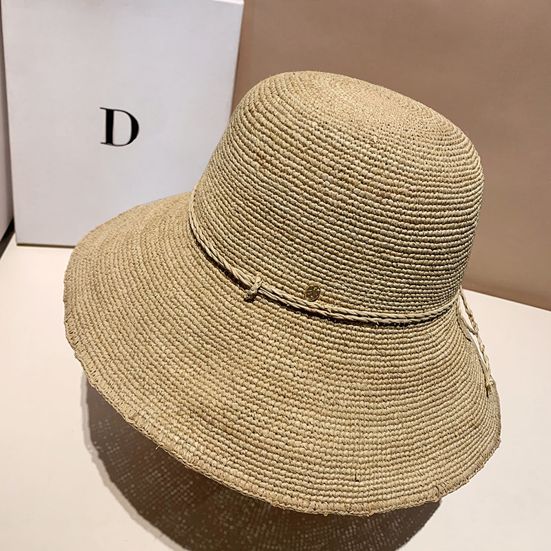 拉菲草帽女夏季海边遮阳防晒帽子气质百搭显脸小可折叠大檐渔夫帽