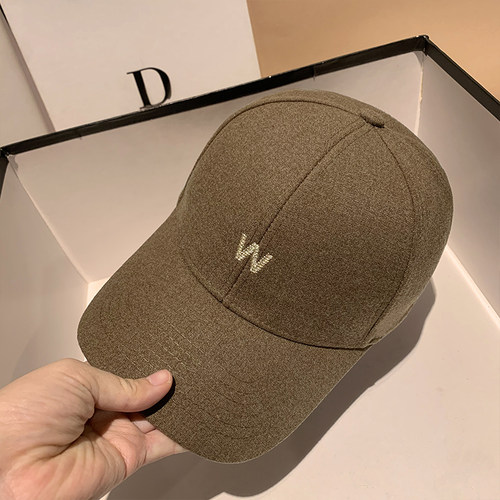 毛呢W字母棒球帽女秋冬韩版百搭
