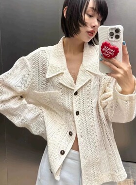 low classic韩国设计师品牌25夏季新款镂空钩花蕾丝短外套衬衫女