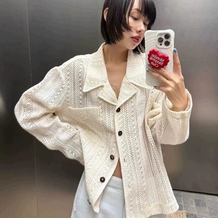 low classic韩国设计师品牌26夏季新款镂空钩花蕾丝短外套衬衫女