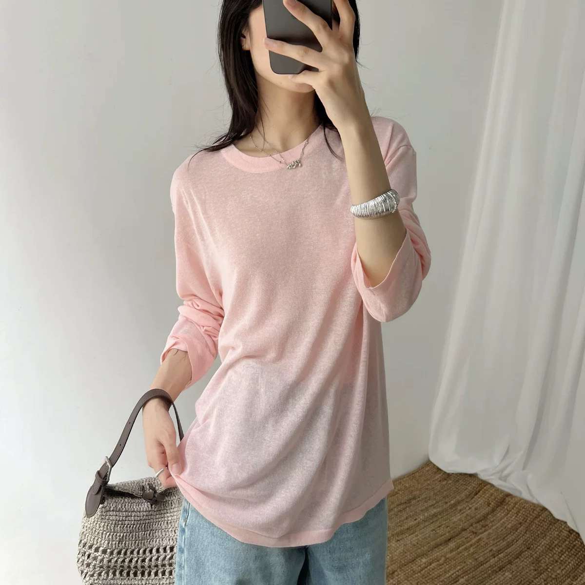 into倪妮同款设计师品牌25早秋新款百搭宽松微透防晒莱赛尔针织衫