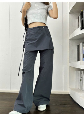 low classic假两件休闲裤25早春新品设计师品牌系带短裙叠穿长裤