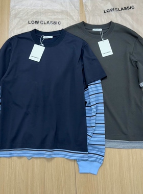 low classic设计师品牌25秋冬新款假两件拼接条纹叠穿休闲长袖T恤