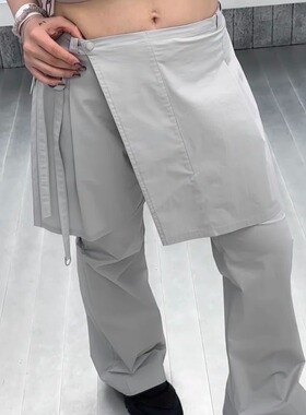 low classic韩国设计师款 25春夏新款屁帘拼接假两件工装休闲裤女